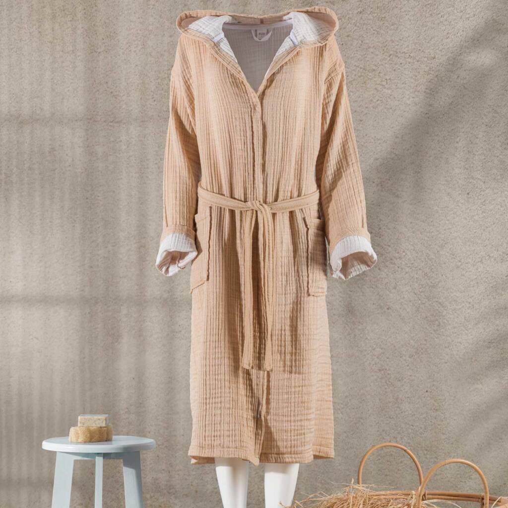 Maxstyle Müslin Bej Kadın ve Erkek Bornoz - Maxstyle